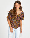 Lilith V-Neck Top - Black Floral