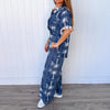 Denim Palm Print Pant