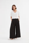 Pleat Front Palazzo Pant - Black