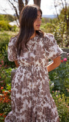 Vivian Puff Sleeve Midi Dress - Brown Floral