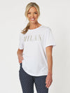 Milan Beaded Cotton T-Shirt - White/Silver Beads