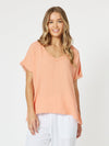 Bryon Cotton V Neck Top - Papaya