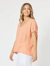 Bryon Cotton V Neck Top - Papaya