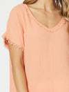 Bryon Cotton V Neck Top - Papaya