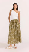 Ines khaki floral Midi Skirt