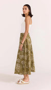 Ines khaki floral Midi Skirt