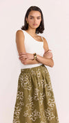 Ines khaki floral Midi Skirt