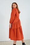 Long Sleeve Gather Dress - Light Auburn