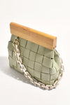 Clara Plaited Resin Chain Clutch Bag - Green