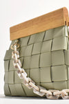Clara Plaited Resin Chain Clutch Bag - Green