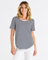 Ariana Tee - Navy Stripe / Pink Trim