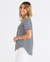 Ariana Tee - Navy Stripe / Pink Trim