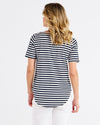 Ariana Tee - Navy Stripe / Pink Trim
