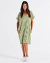 Elise V Keck Rib Dress - Avocado Stripe