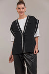 Avino Knit Vest - Black with White Trim