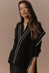 Avino Knit Vest - Black with White Trim