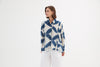 Boxy Pleat Shirt - Blue Diamond Print