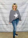 Sadie Stripe Star Sweat - Navy/White