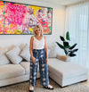 Denim Palm Print Pant