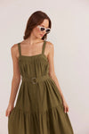 Amara Tiered Midi Dress - Khaki