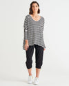 Kyoto V-Neck Loose Stretchy Basic Tee - Black/White Stripe