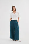 Pleat Front Palazzo Pant - Deep Marine