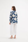 Boxy Pleat Shirt - Blue Diamond Print