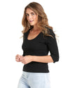 Rosa 3/4 Sleeve Rib Top - Black