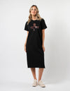 Maxie T-Shirt Dress - Black Dried Hydrangea Cross