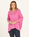 Kyoto V-Neck Loose Stretchy Basic Tee - Winter Pink