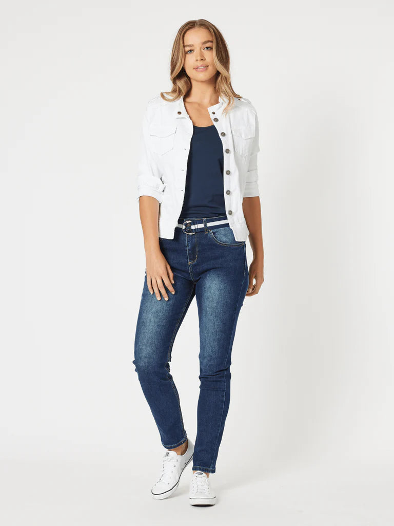 Military Denim Jean Jacket - White– Oh So Pretty NZ