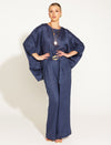A Walk In The Park Linen Oversized Batwing Top - Navy