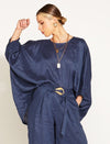 A Walk In The Park Linen Oversized Batwing Top - Navy
