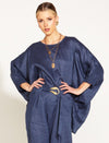 A Walk In The Park Linen Oversized Batwing Top - Navy