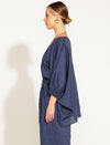 A Walk In The Park Linen Oversized Batwing Top - Navy