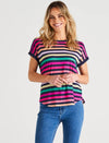 Hailey Short Sleeve Tee - Rainbow Stripe