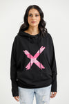 Ellen Hoodie - Black with Irregular Pink Stripe X