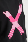Ellen Hoodie - Black with Irregular Pink Stripe X