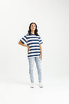 Chris Tee - Indigo Blue Stripe with Mini X