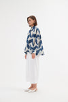 Boxy Pleat Shirt - Blue Diamond Print