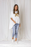 Xavier Sequin Cross Hi-Low Tee - Ivory Gold