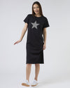 Maxie T-Shirt Dress - Black with Black & White Stripe Star