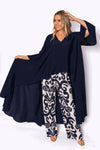 Plath- Hi Low Tunic Top with Short Sleeve - Navy