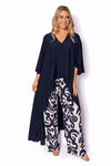 Plath- Hi Low Tunic Top with Short Sleeve - Navy