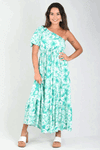 Hills in Hollywood - One Shoulder Dress - Santa Monica Print in Jade