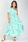 Hills in Hollywood - One Shoulder Dress - Santa Monica Print in Jade