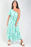 Hills in Hollywood - One Shoulder Dress - Santa Monica Print in Jade