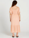Violet Puff Sleeve Shirred Cotton Midi Dress - Muted Peach