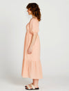 Violet Puff Sleeve Shirred Cotton Midi Dress - Muted Peach