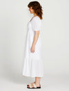 Violet Puff Sleeve Shirred Cotton Midi Dress - White
